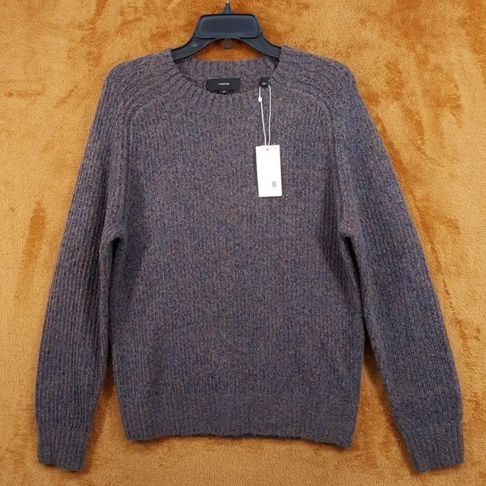 VINCE Sweater Mens Small Brown Blue Pullover Merino Wool Alpaca MOULINE $425